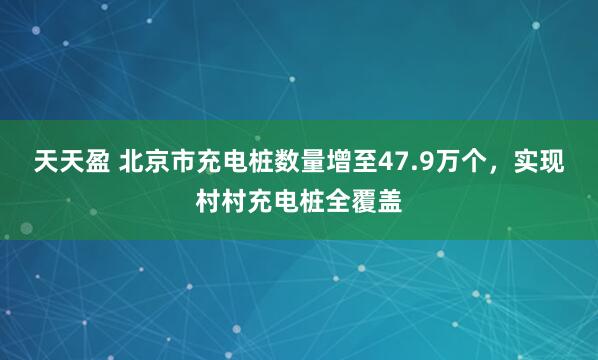 天天盈 北京市充电桩数量增至47.9万个，实现村村充电桩全覆盖